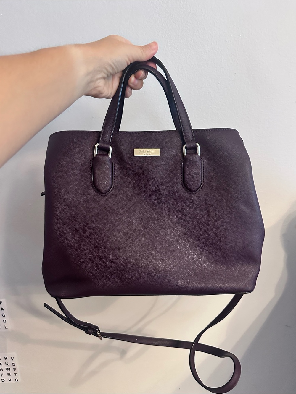 Kate Spade New York Burgundy Plum Saffiano Leather Satchel Crossbody Bag